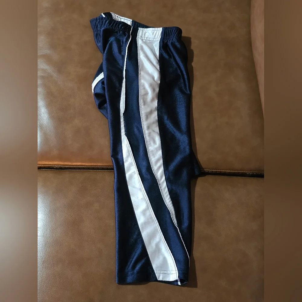 NIKE Y2k Dazzle Track Pants‎ Sz 5 Boys Shiny Silky Blue White Stripe Swoosh Vtg